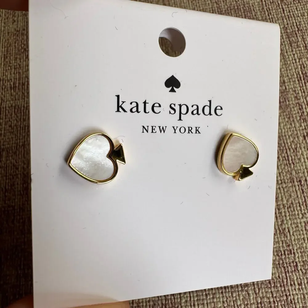 NWT Signature Spade Stud Earrings Mother of Pearl Gold